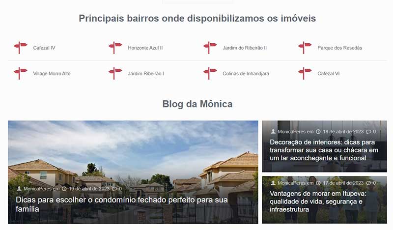 Desenvolvimento do site da Imobiliária Monica Peres.